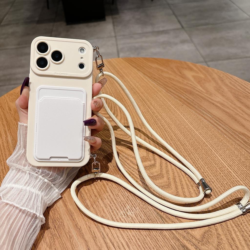 Luxury Crossbody Necklace Lanyard Card Pack Soft Case For iPhone 17 16 15 14 Plus 13 12 Pro Max Mini 17promax 17pro Wallet Cover