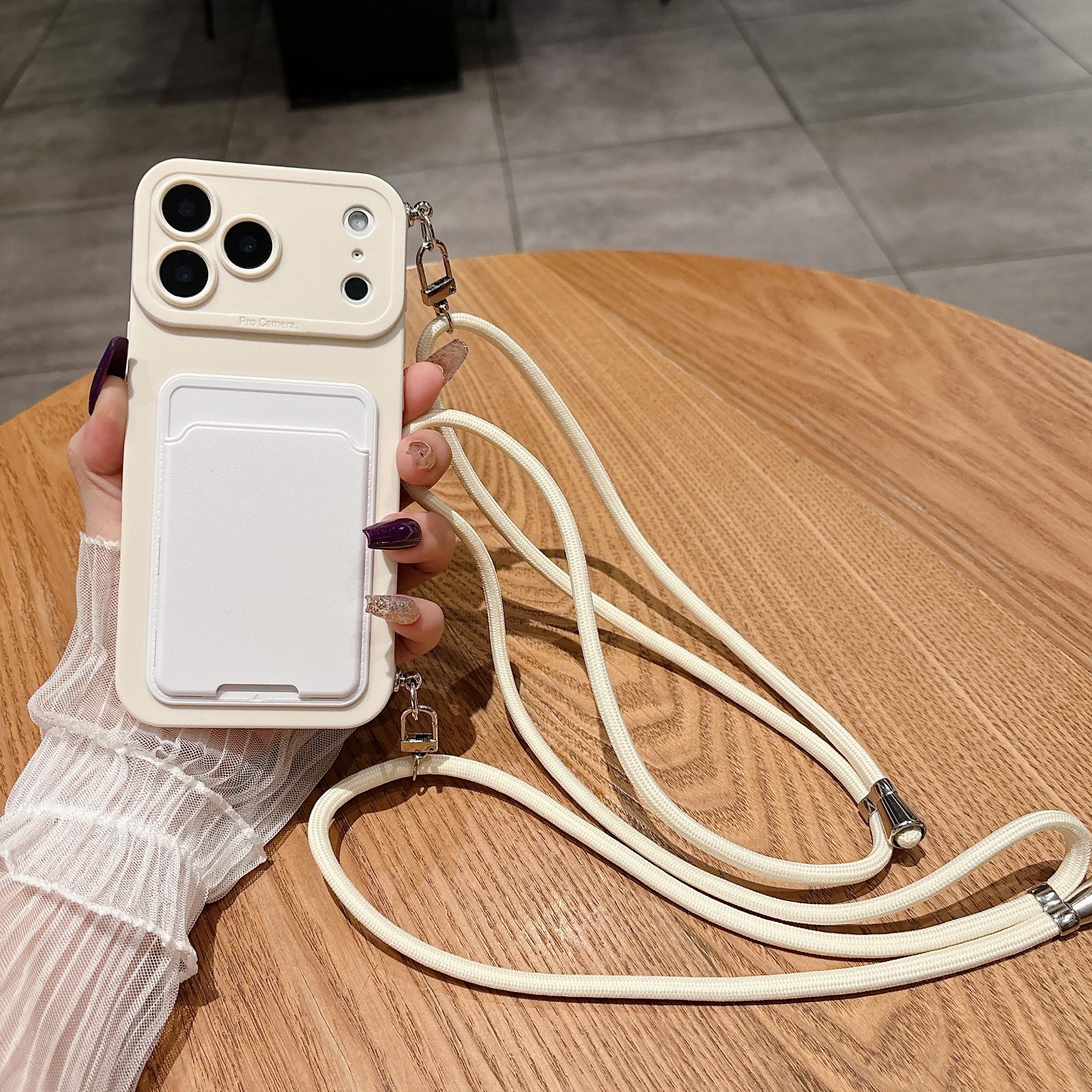 

Роскошный чехол-кошелек с ремешком-шнурком на шею для iPhone 17 16 15 14 Plus 13 12 Pro Max Mini 17promax 17pro iPhone 15ProMax белый