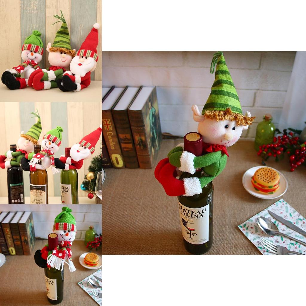 Charming Christmas Home Decoration Santa Snowman Wine Bottle Cover Set For Festive Celebrations