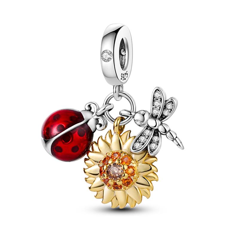 Fashion Copper Heart-Shaped Golden Sunflower Charms Beads Fit Qikaola Original Bracelet Diy Anniversary Jewelry