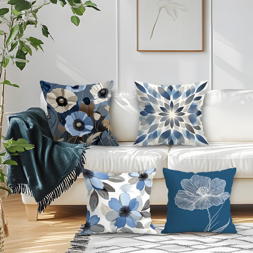 Blue Flowers Pillow Case Bedroom Sofa Cushion Cover 100% Polyester Living Room Pillowcase Bedhead Throw Pillow Home Room Decor