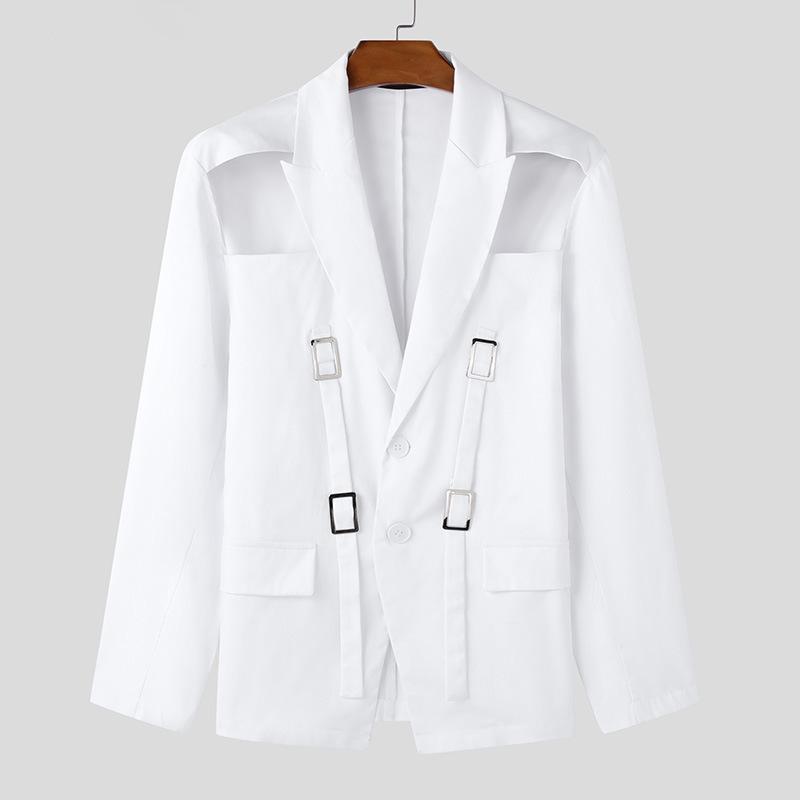 Autumn Men's Fashion Hollow Metal Buckle Performance Suit Solid Color Slim Fit Blazer