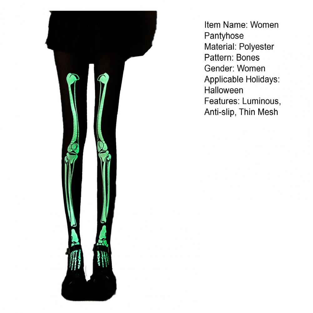 Halloween Skeleton Women Pantyhose Ghost Leg Print Contrast Color Glow At Night Luminous Thin Mesh Terrifying Anti-slip Cosplay