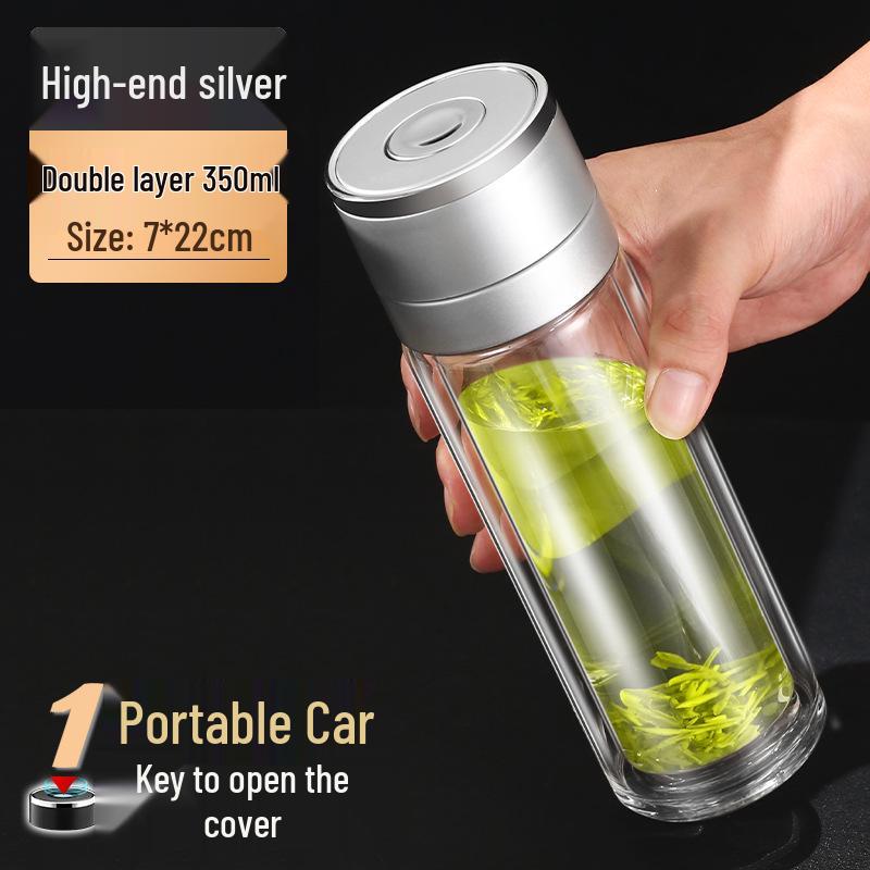 Minghui Quick-Open Double-Layer Glass Cup with Tea and Water Separation, Car-Mounted High-End Men's Cup.