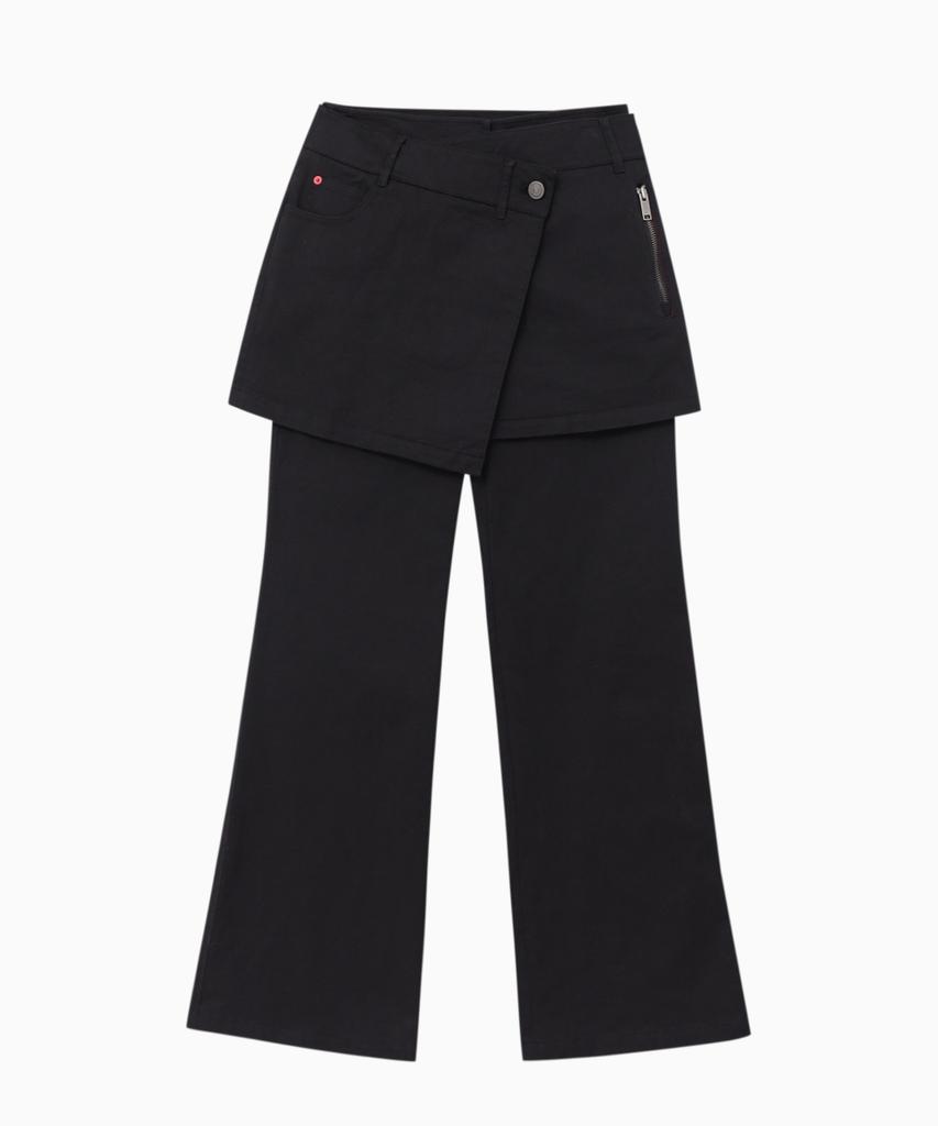 Jenyujeu Layered Skirt Bootcut Pants - Black