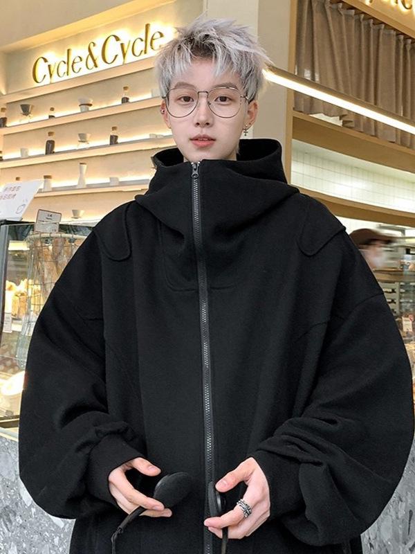 Men's Solid Color High-End Casual Loose Hooded Cardigan for Spring & Autumn