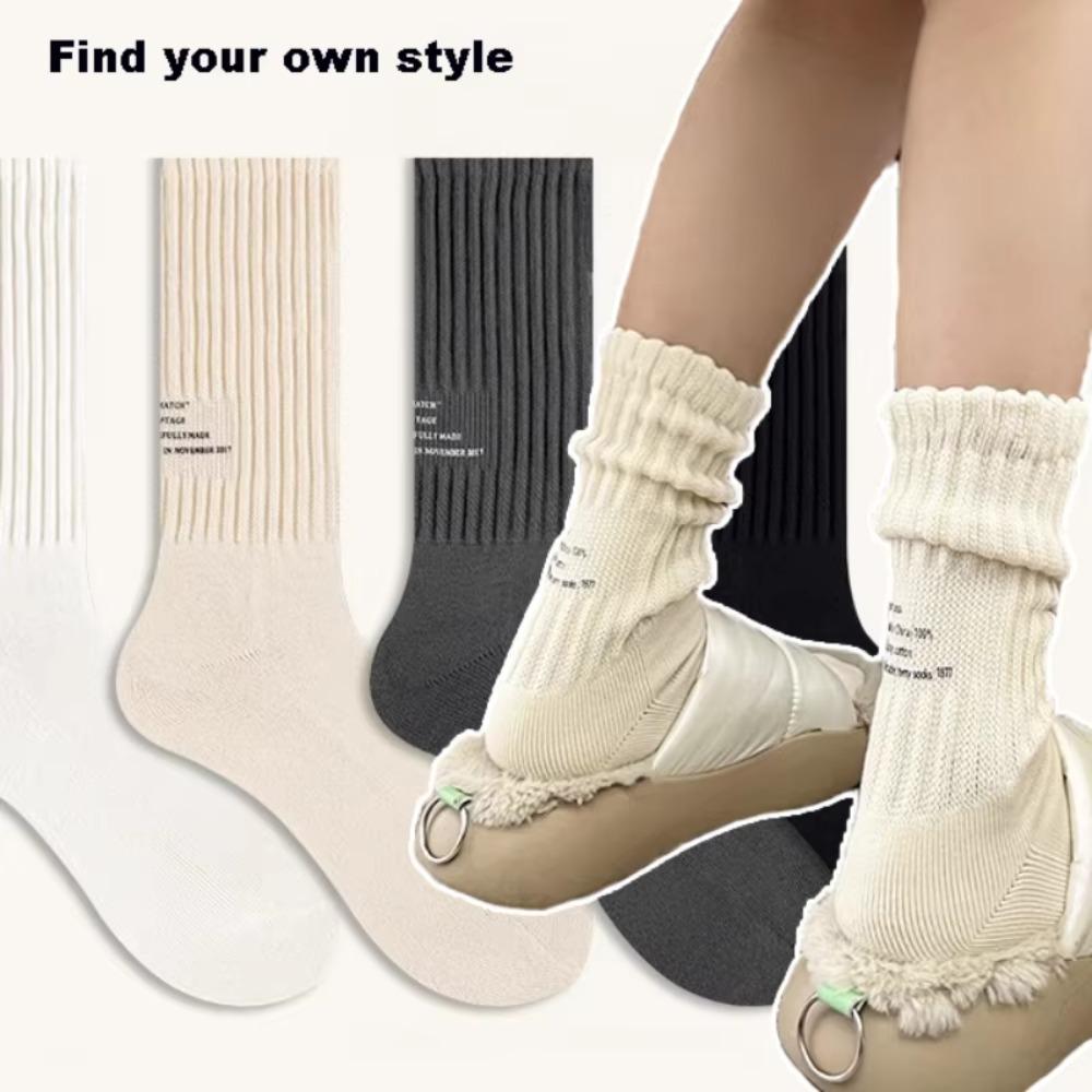 Sweat-Absorbent Middle Tube Socks Solid Color Knitted Socks Casual Cotton Socks Sports