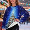 Women's Fashion Casual Long Sleeve Christmas Printed Round Neck Plus Velvet Thickened Sweatshirt