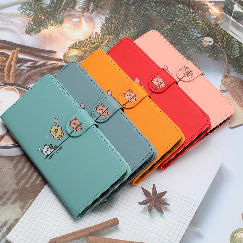 Book-style Flip Cover with Cartoon Animal Print Case For iPhone 16E 16 15 Plus 14 13 12 mini 11 Pro Max 10 XS X XR Stand Cover