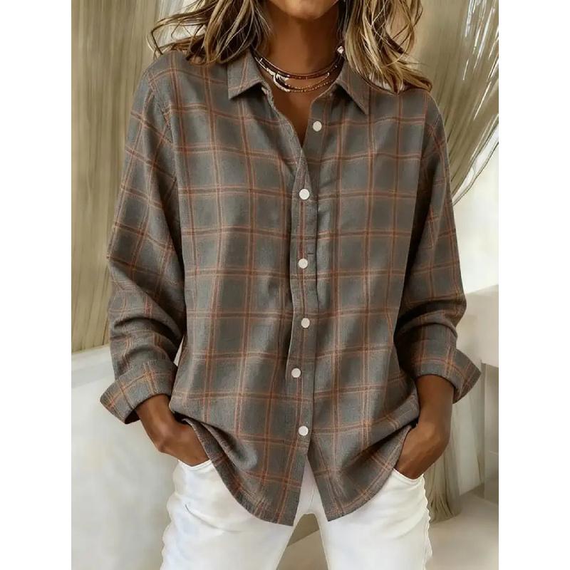Camicia Primaverile da Donna 2026 Nuova alla Moda Stampa a Quadri Casual Versatile