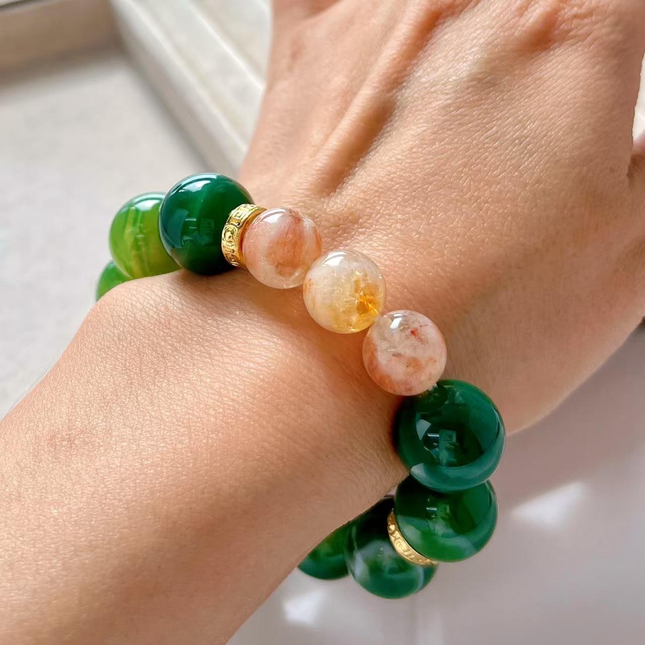 Vintage 14Mm Large Particle High Order Natural Chalcedony Agate Honey Milk Cover Citrine Bracelet Hand