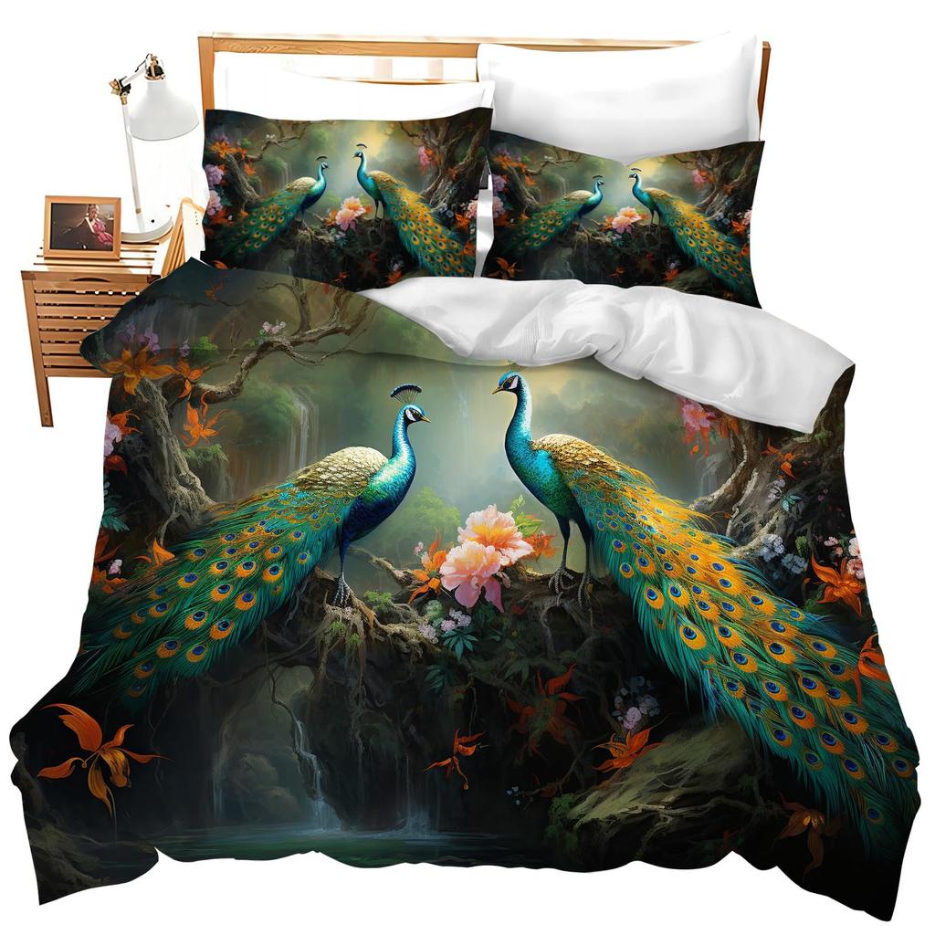 Peacock Duvet Cover Set for Teens Adults Quilt Covers Queen Lightweight Down Room Decor 2 Pillowcases 1 Duvet Cover No Comforter