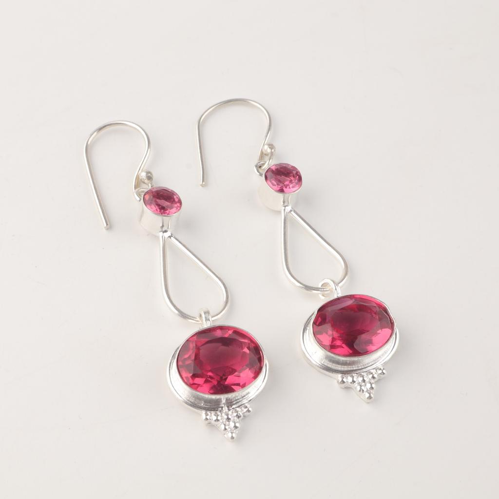 Natural Pink Tourmaline Gemstone 925 Sterling Silver Jewelry Hook Earrings2.50" EE-132-4