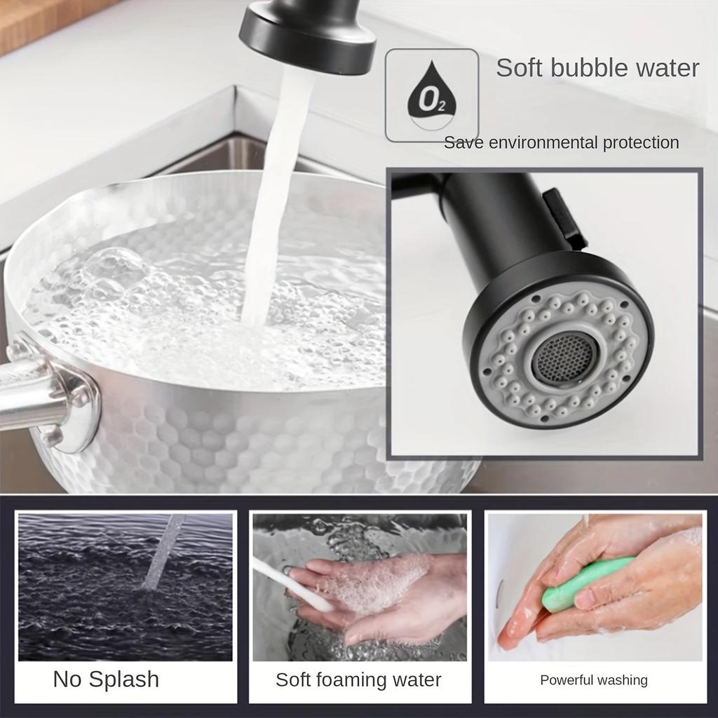 1pc Black Kitchen Hot And Cold Faucet,  Kitchen Faucet Hot And Cold Sink Telescopic Lifting Universal Spring,Rotatable Faucet