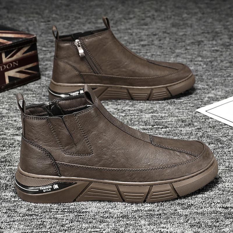 Chelsea Britain Men Leather Boots Spring Trendy Comfortable High Top Ankle Boots Fashion Versatiled Waterproof Boot Botas Spring