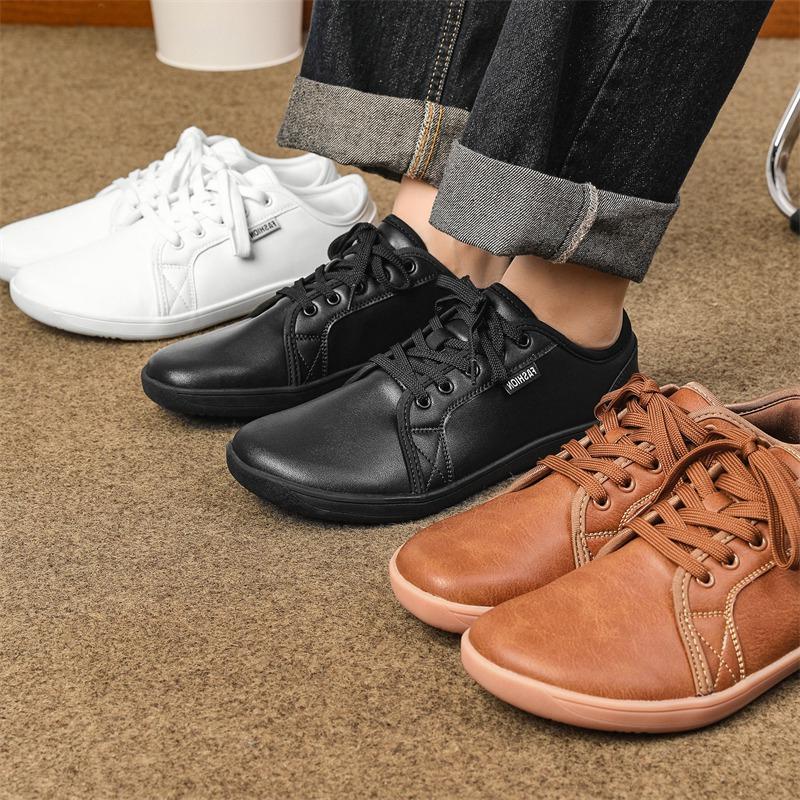 Wide Toe Walking Shoes Business Casual Sports Shoes Waterproof Flats Teenagers PU Leather Fashion White Shoes