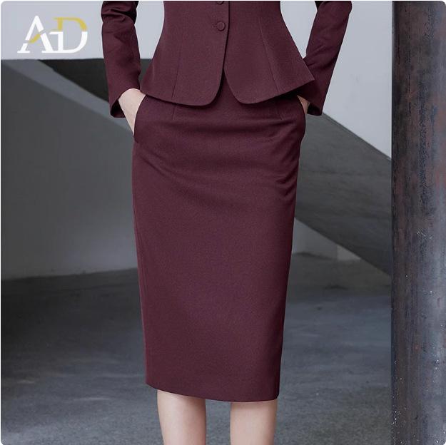 AD Ancora Women's Red Slim-Fit Round Neck Suit Jacket and Skirt Set - High-End Socialite Style for Professional Commute