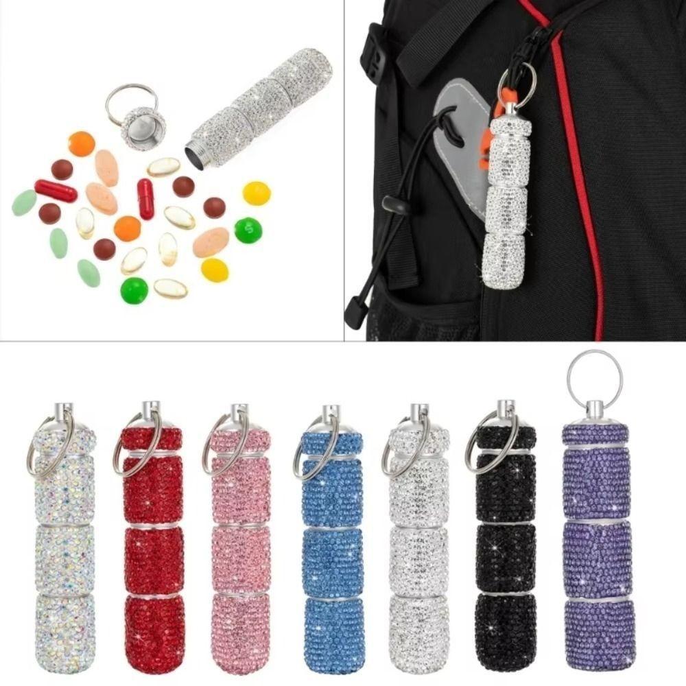 Portable Rhinestone Pill Container Mini Crystal Pill Storage Box Bling Pill Case  Travel Organizer