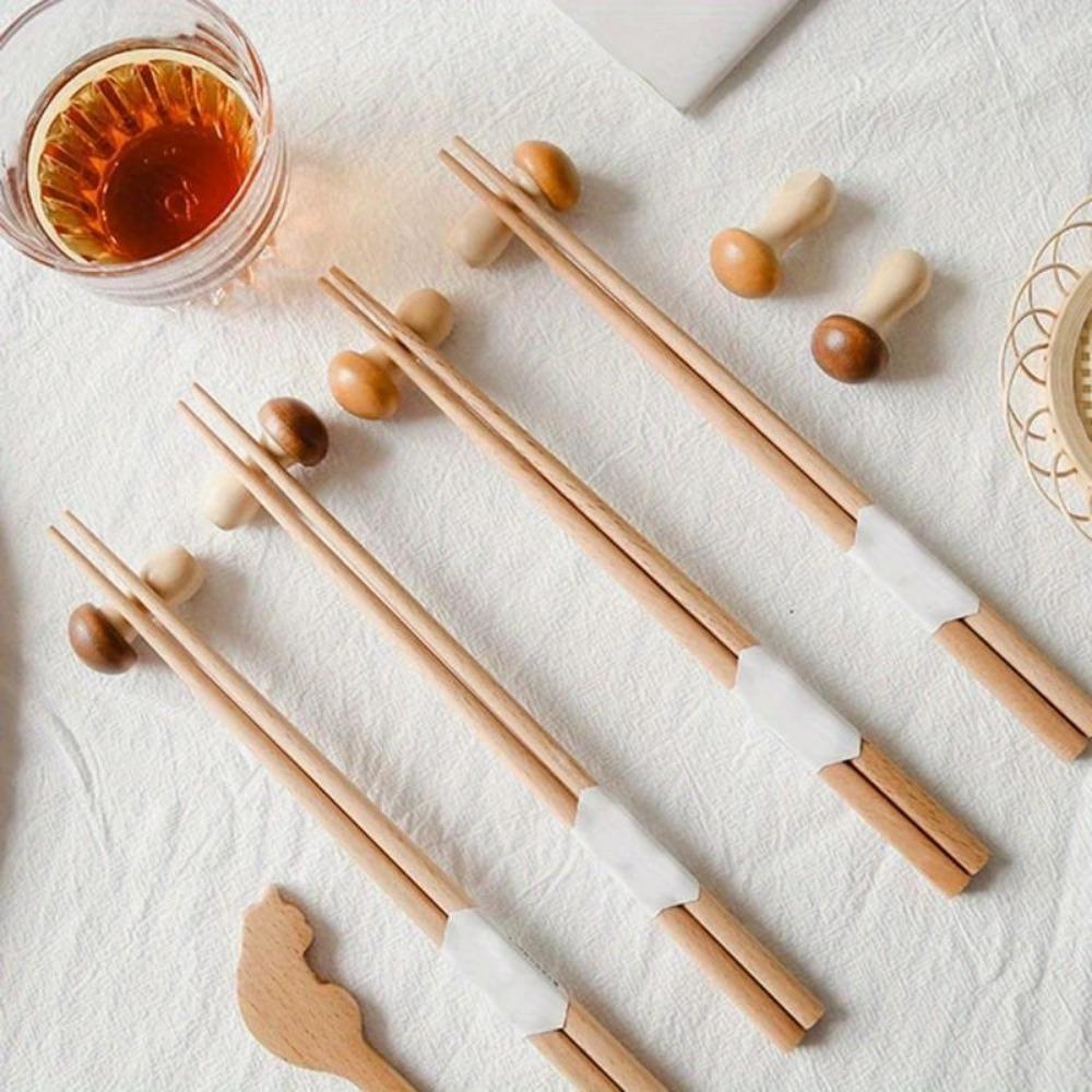 Lot de 2 porte-baguettes en bois en forme de champignon, décoration de table de cuisine, repose-baguettes, cuillère, fourchette, couteau