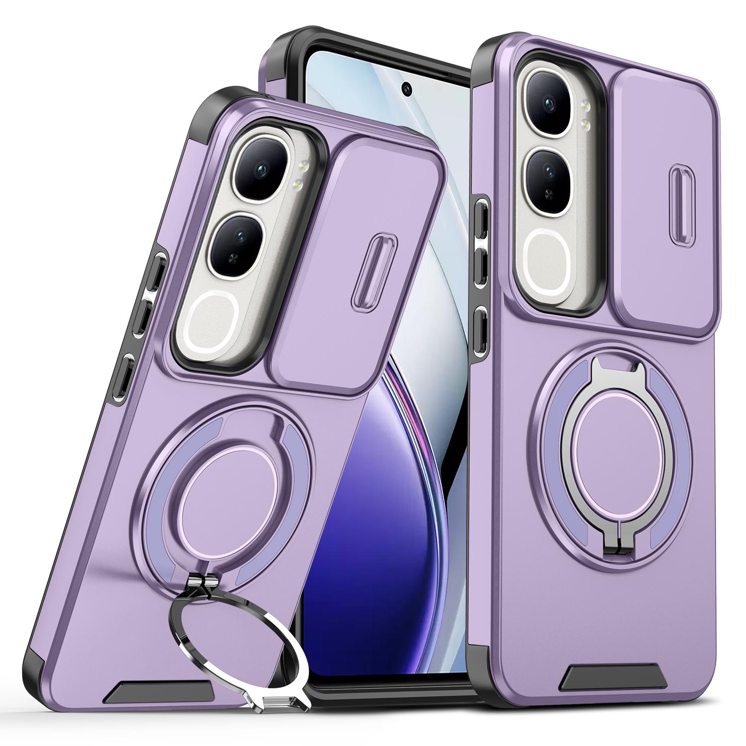 

Бронированный чехол для Vivo V40 Pro Lite 5G с подставкой и выдвижным окошком. Защитная крышка с магнитной застежкой и матовым покрытием. for Vivo V40 Lite 5G фиолетовый