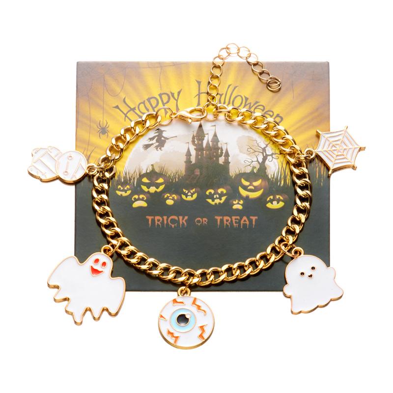 Halloween Punk Multi-element Ghost Spider Web Pumpkin Pendant Chain Bracelet for Women Zircon Bracelet Hip Hop Metal Jewelry