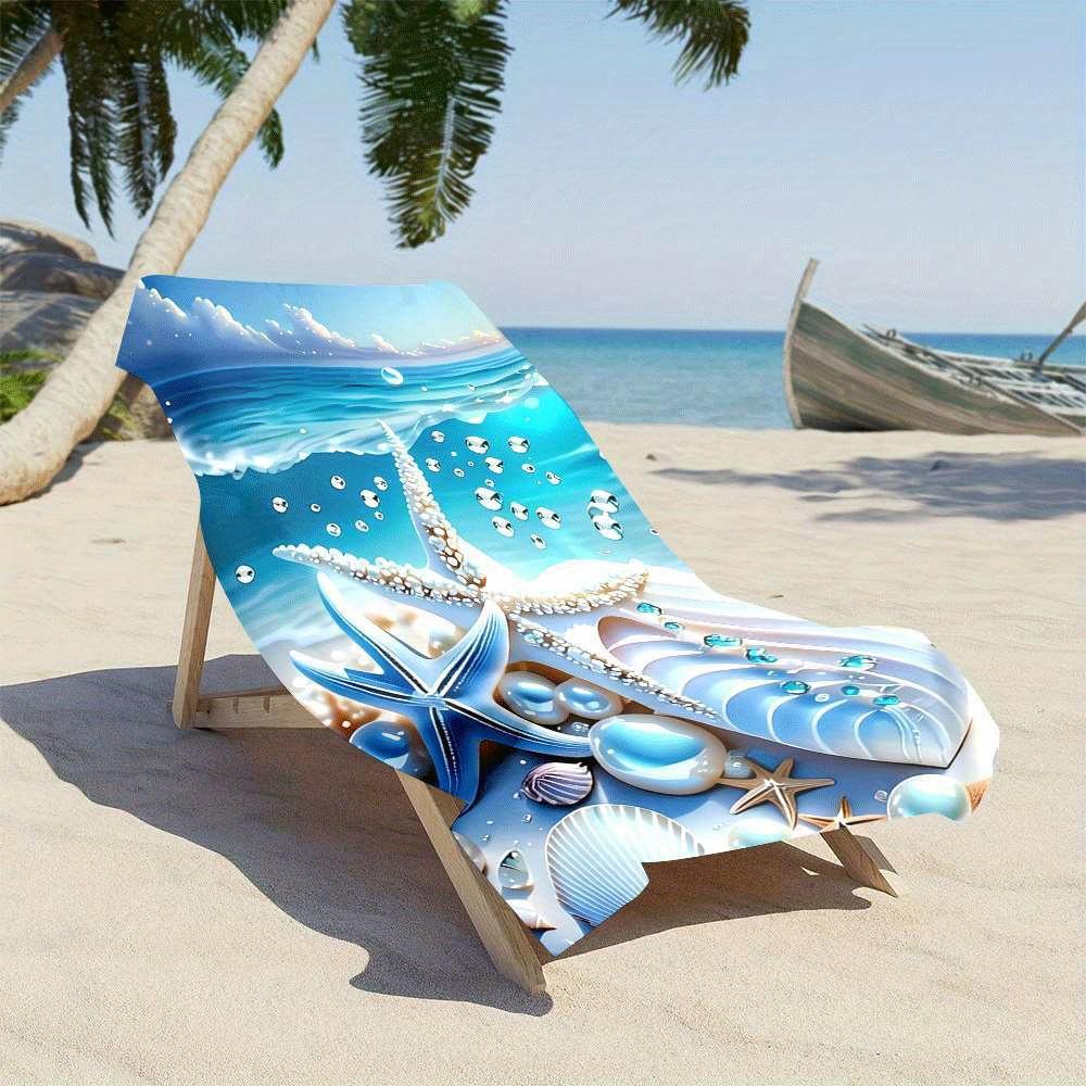 Blue Starfish Shell Printed Beach Towel Polyester Soft Quick Dry Large Bath Towel Summer Swimming Pool Surfing Blanket