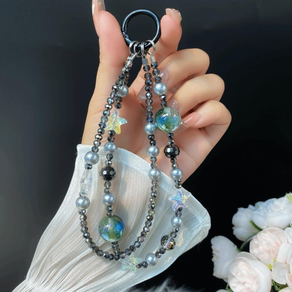

Short Beaded Wrist Bag Pendant Double-layer Car Keychain New Mobile Phone Lanyard Bag Accessory чёрный