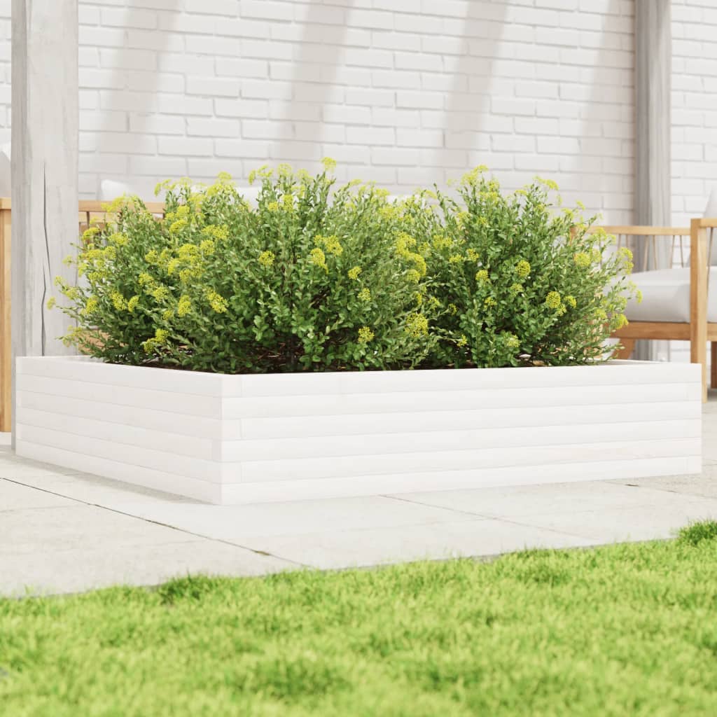 Plant Box White 110x110x23 Cm Solid Pine Wood