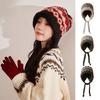 Wind-Resistant Pullover Bonnets With Strap Earmuffs Pile Cap Fashion Jacquard Knitting Hat