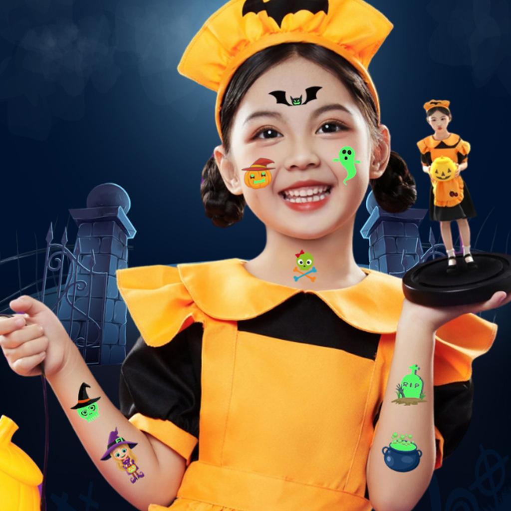 10pcs Halloween Luminous Tattoo Stickers Pumpkin Bat Ghost Patterns Paster Cartoon Glowing Body Face Art Party Supplies
