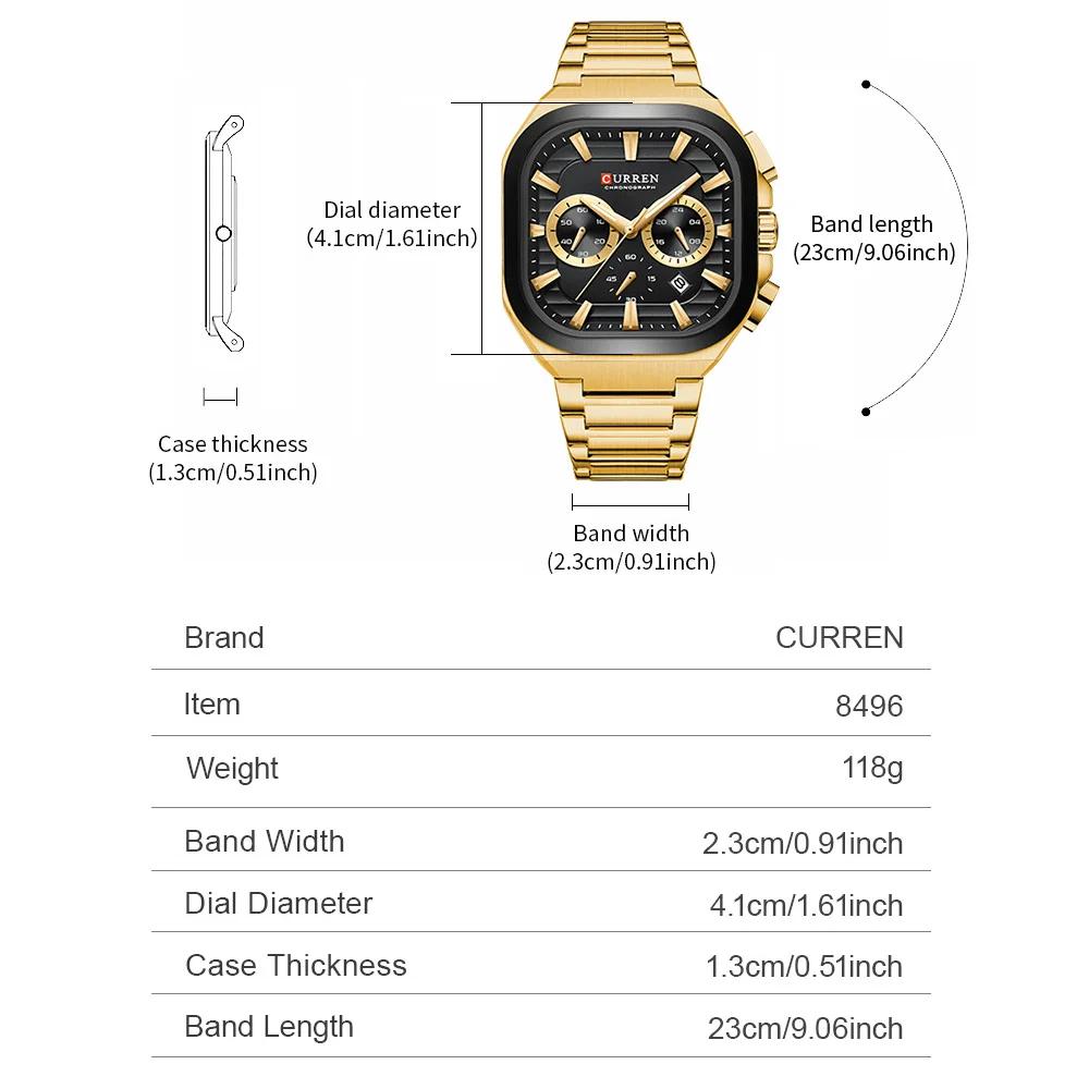 Mens Square Chronograph Watches Stainless Steel Wrist Watch with Date Luminous Hands Waterproof