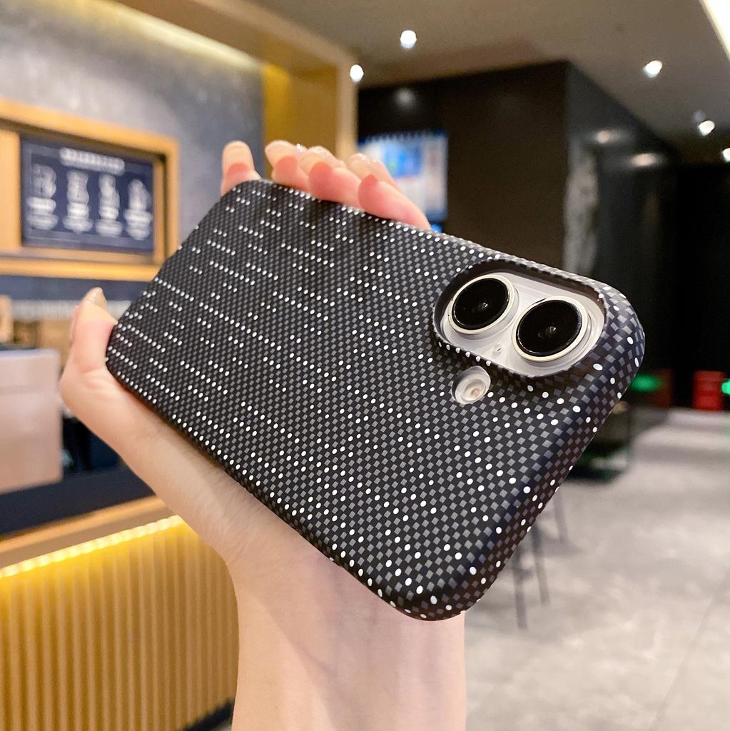 Carbon Fiber Kevlar Pattern PC Case For iPhone 17 Air 16 15 14 Plus 13 12 11 Pro Max Shockproof Splice Retro Lines Cover