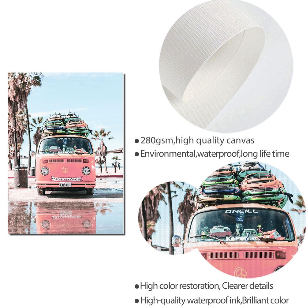 Różowa Plaża Niebo Krajobraz Plakat Skandynawski Druk Artystyczny Nadmorski Krajobraz Obraz na Płótnie Podróże Samochód Obraz na Ścianę Do Dekoracji Salonu