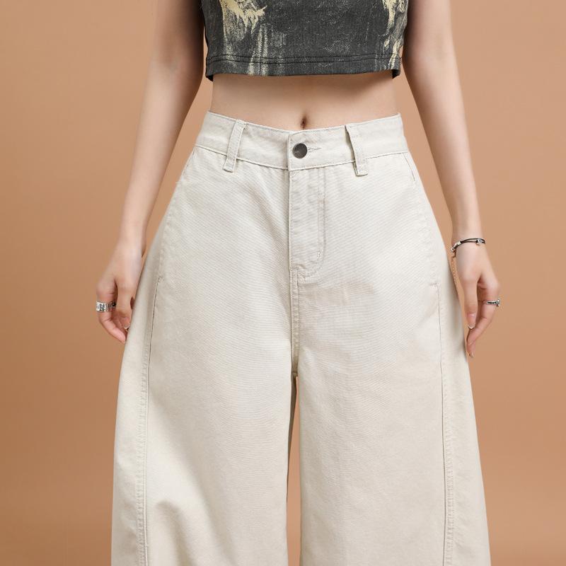 Milkshake rice wide-leg denim women's summer new splicing design high waist drape thin straight floor pants