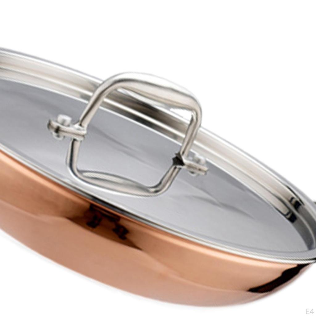 Stainless Steel Frying Pan Cooking Kitchen Ergonomic Handle Saute with Lid Deep