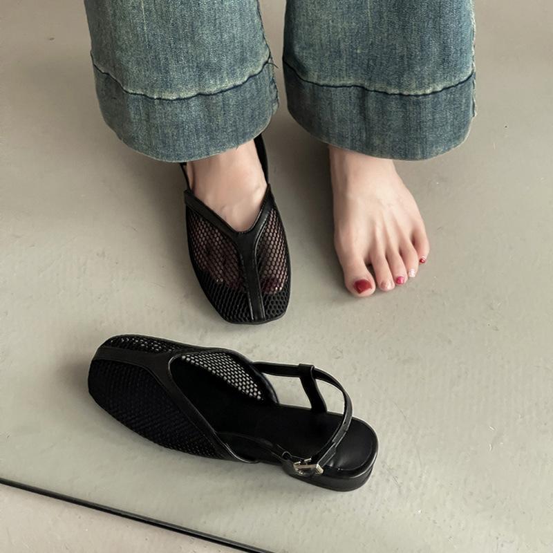Stylish retro simple mesh breathable bag head sandals women's summer new commuter with skirt Roman shoes