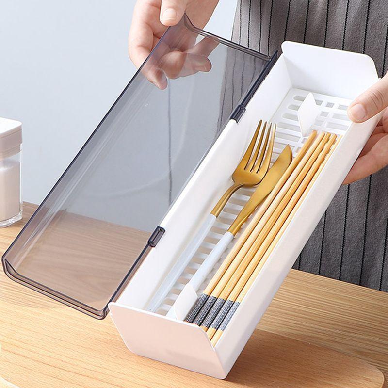 1 Pcs Kitchen Fashion Storage Tableware Chopstick Box With Lid Dustproof Drainage Flat Chopsticks Basket Tableware Storage Box чистый 2690₽