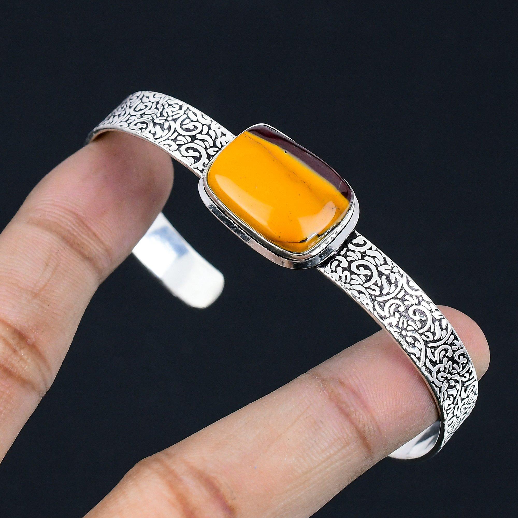

Natural Mookaite Elegant Birthday Engagement Bangle Jewelry 925 Sterling Silver Adjustable