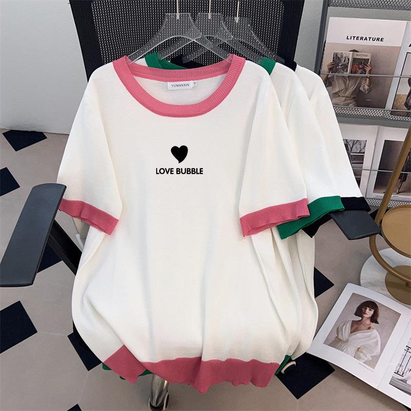 Plus Size Women s Summer Ice Silk Knit Slimming Short Sleeve Top 8003 2XL