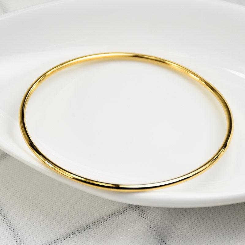 2mm Smooth Titanium Steel 18K Gold-Plated Bracelet for Women - Simple Round Design, Stainless Steel Jewelry