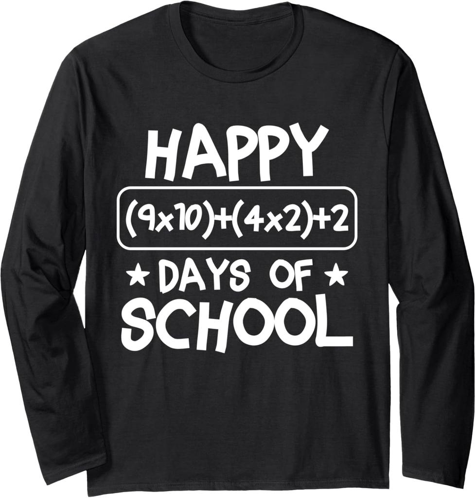 Happy School Math Equation 100th Day of School Long Sleeve T-Shirt