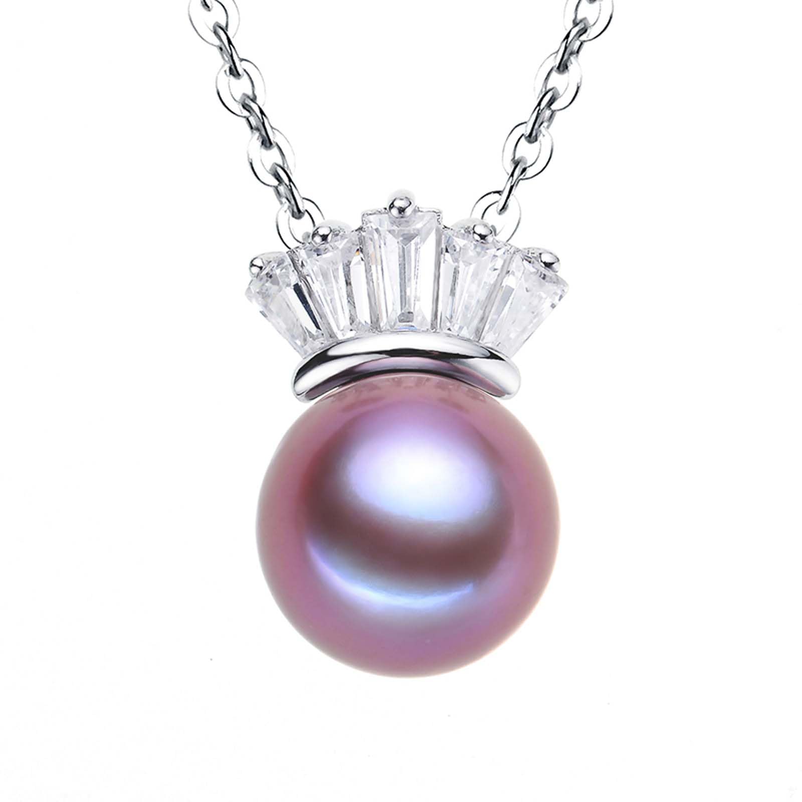 

[MiNG HUANG] Single Purple Freshwater Pearl Necklace, SV925, 9-10mm, High-Quality Jewelry, Women s, Genuine Pearl, Wedding, Party, Silver