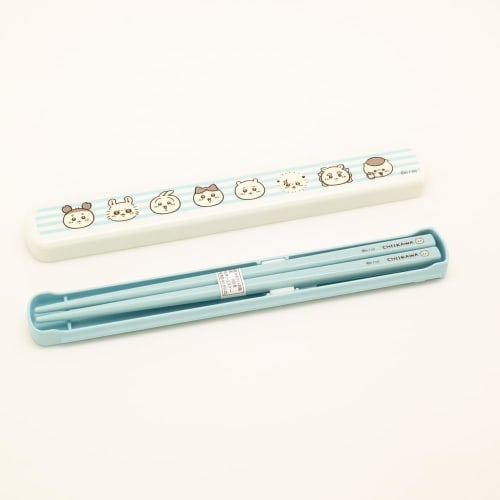 Chiikawa Chopstick Set, Bento Box, Silent Chopsticks Case, Slide-Type, 19.5cm, Made In Japan, Dishwasher Safe, Antibacterial, Face Set (Chopstick Set,