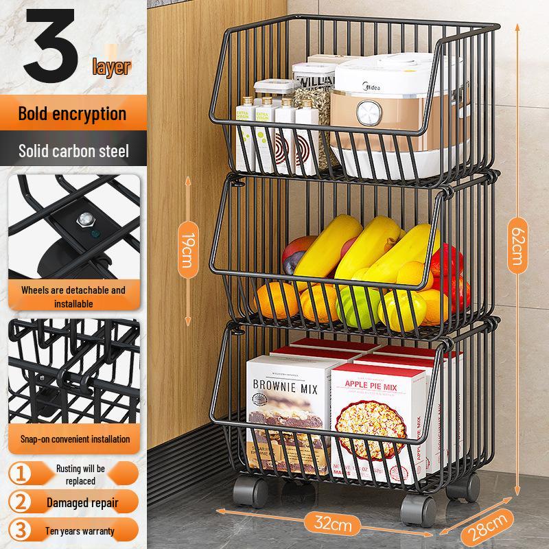 Multi-layer Floor-standing Fruit & Veggie Basket Rack for Kitchen & Home