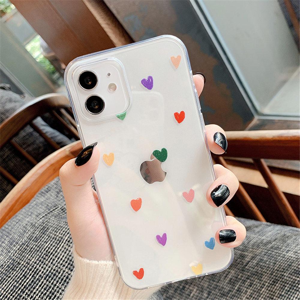 Rainbow love iphone11 mobile phone case anti-drop transparent 11 suitable for Apple 11promax  case 11 cross mirror