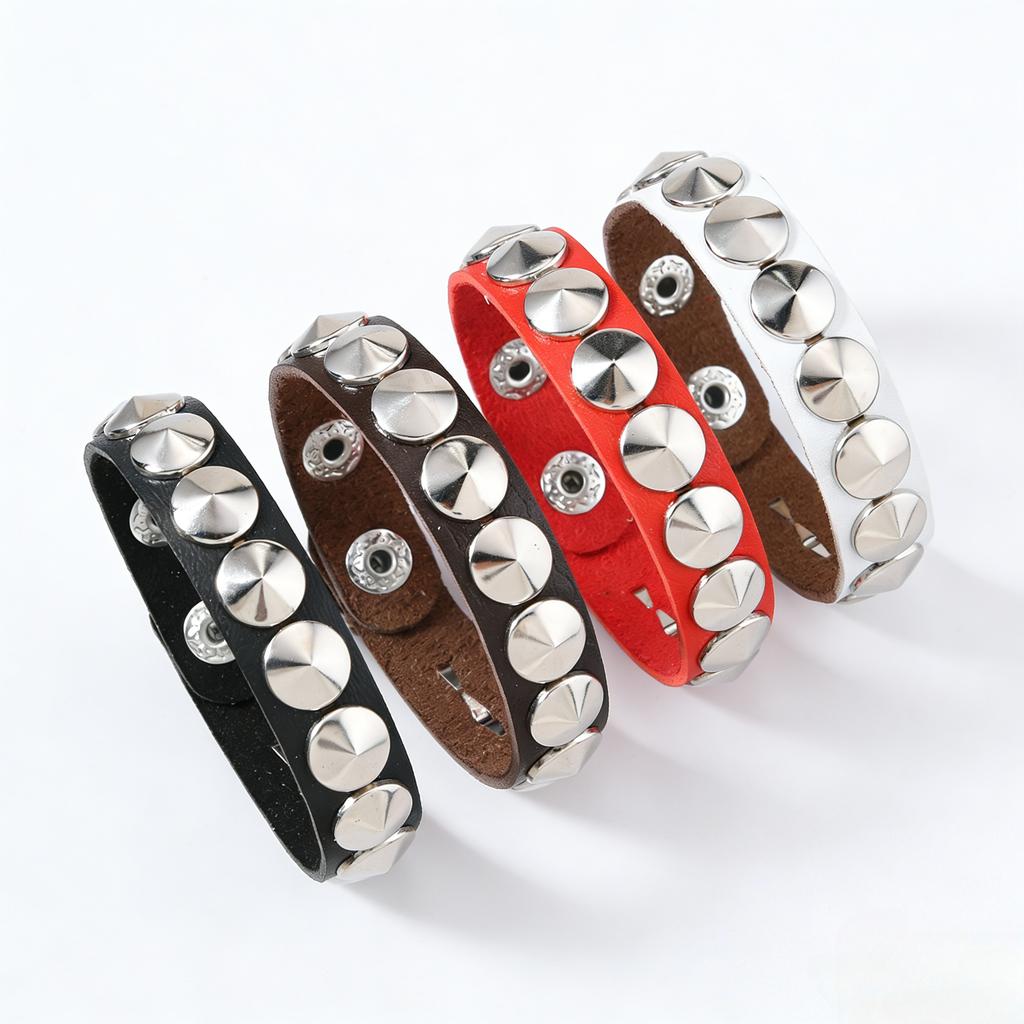 Punk Leather Bracelet, Rivet Spike Wristband, Gothic Chain Cuff, Rock Jewelry, Streetwear Accessory, Biker Hand Band, Unisex