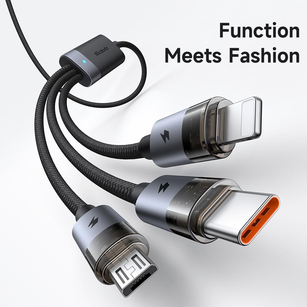 MCDODO CA-7260 1.2m USB A + USB C to USB C + Lightning + Micro Fast Charging Cable with Indicator Light