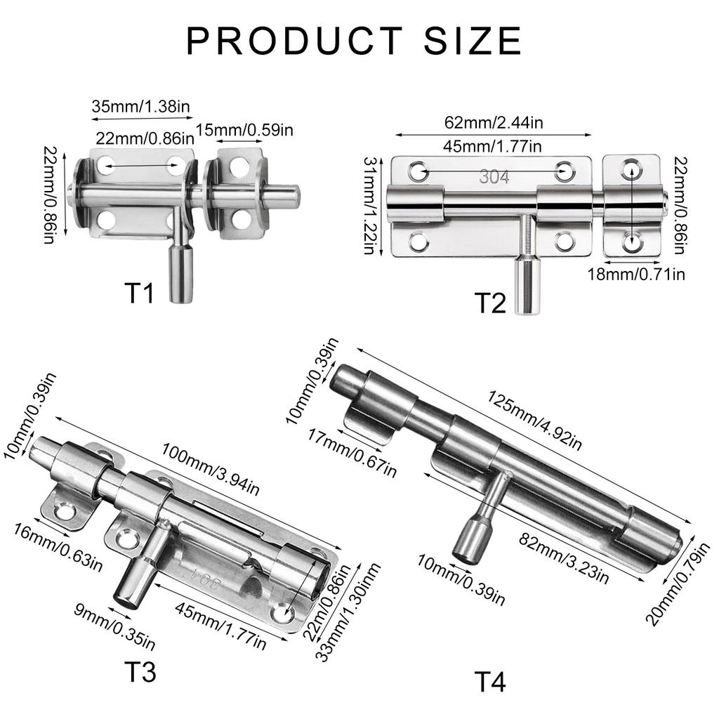 Sliding Bolts Latch Hasp Stainless Steel Heavy Duty Door Lock Gate Safety Toilet Door Lock for Wood Fence Interior Door
