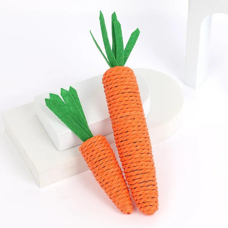 Carrot Pet Cat Toy Paper Rope Chew Toys Built-in Bell Small Animals Bite Resistant Rope Scratcher Clean Teeth Chew Interactive
