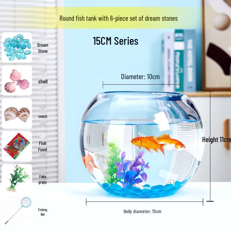 Transparent Round Glass Fish Tank for Office or Living Room - Small Desktop Aquarium for Goldfish or Turtles